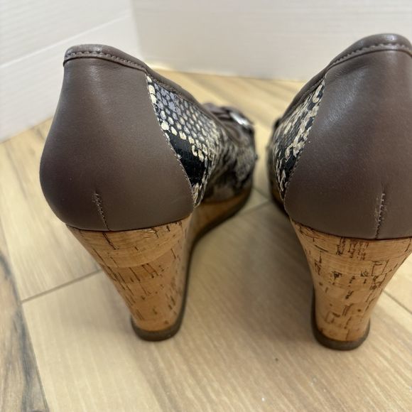 Sperry Top Sider 9 Snake Print Wedge Leather Peep Toe Heel Career Size 9.5 - Picture 5 of 8